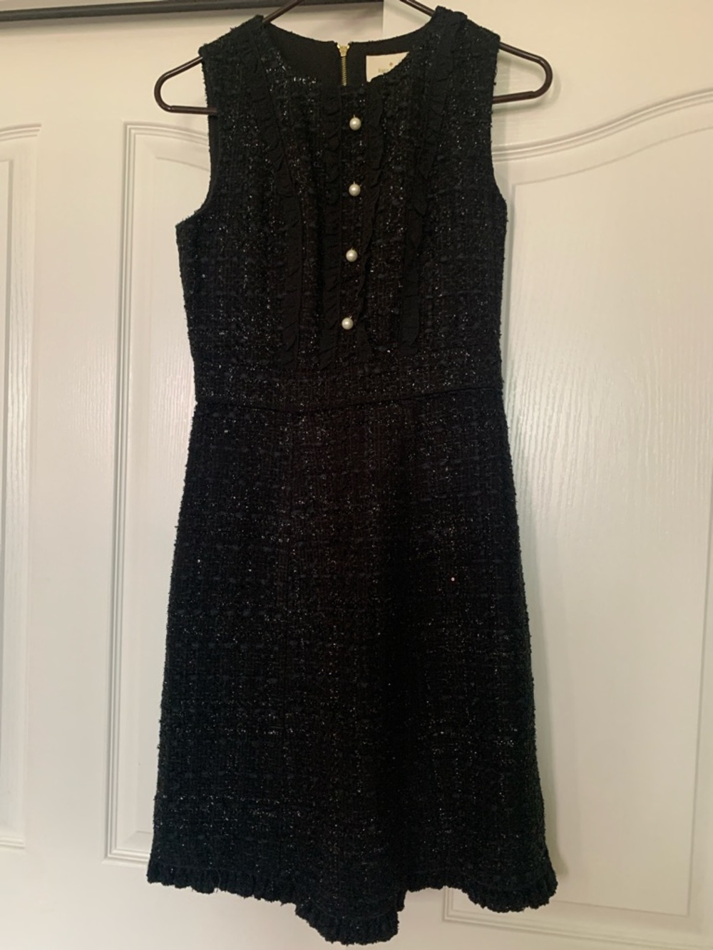 kate spade Black Sleeveless Tweed Midi Dress with Pearl Buttons and Sparkly Look